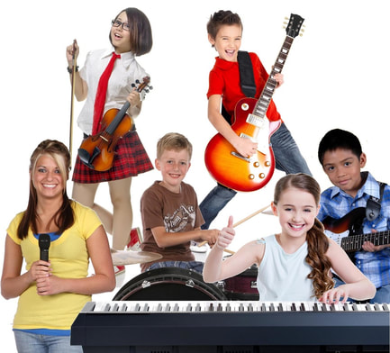 Students with many instruments, music lessons near me virginia beach